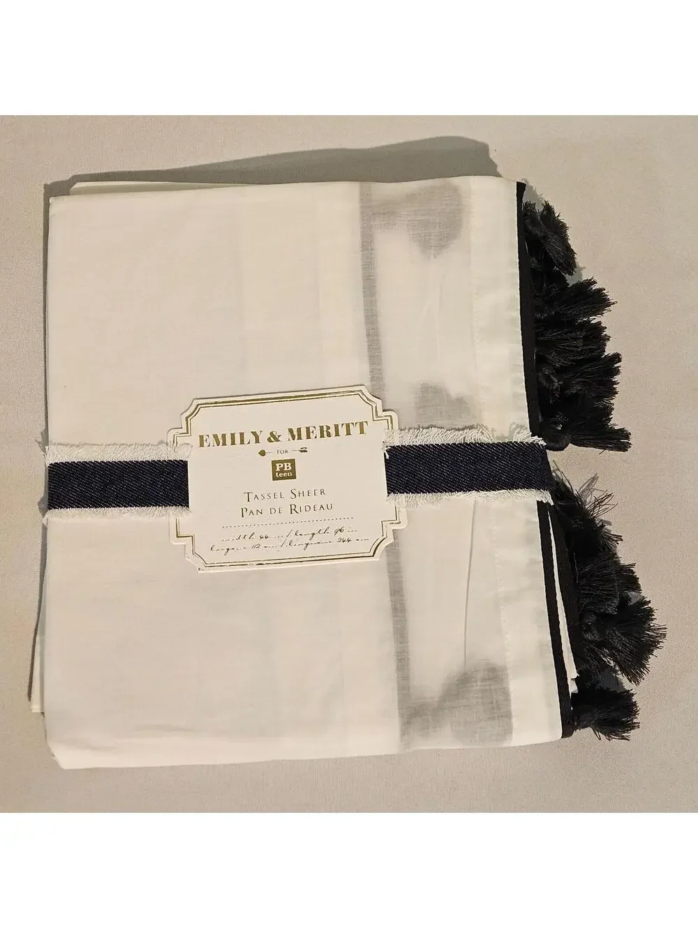 NEW Pottery Barn PB 3 Panels Emily & Meritt Tassel 44 x 96 SHEER Panel Curtains